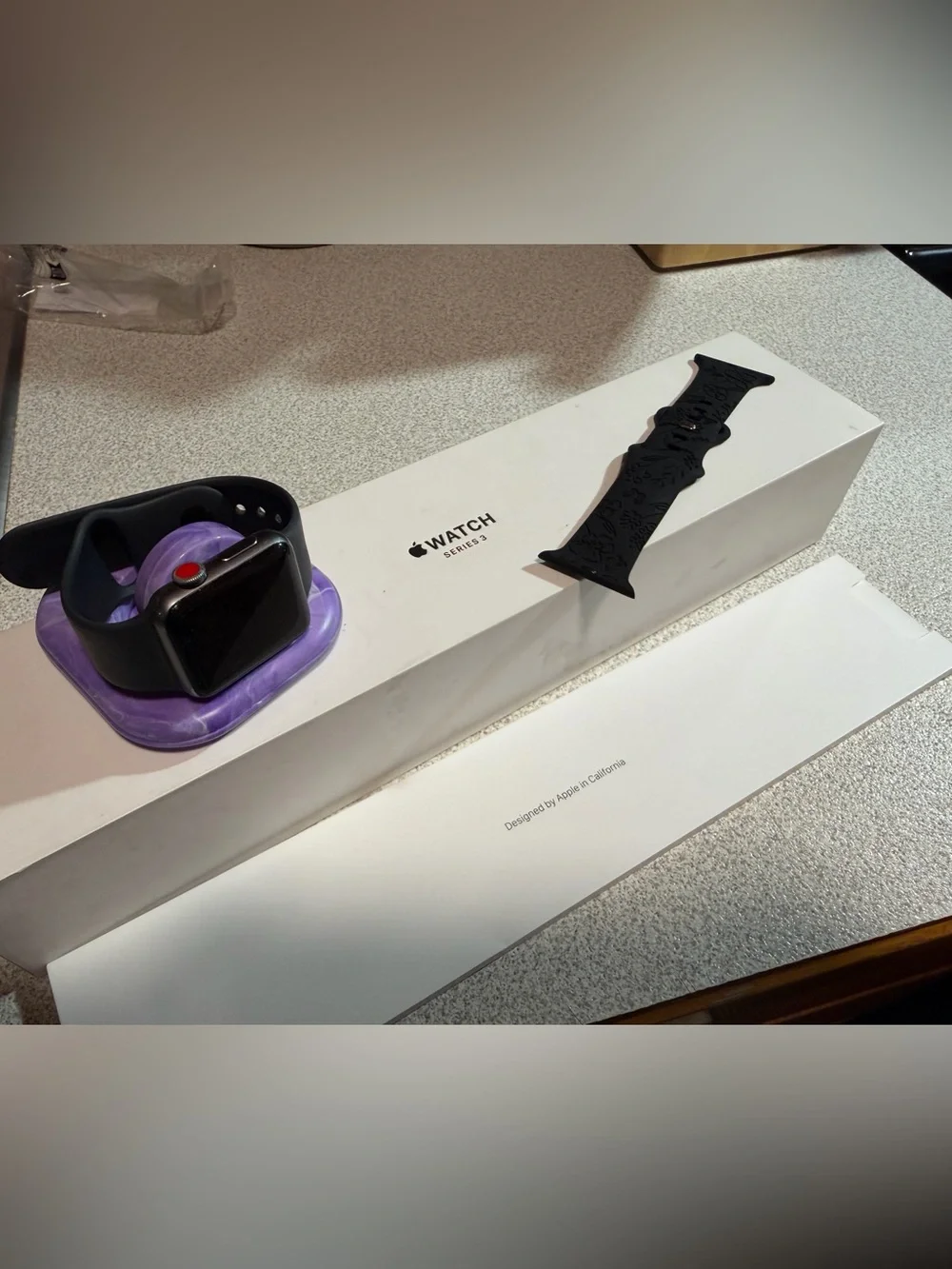 Apple Series 3 Original Black Silicone Watch Band with wireless charger